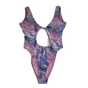 Forever 21 Women's Swimsuit One Piece Marble Cut Out Tie Front Small NWT